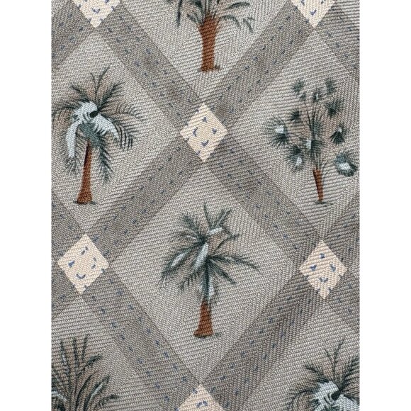 TOMMY BAHAMA Tie Men's 100% Silk Brown Green Strips Palm Trees Windy GUC - Picture 2 of 9